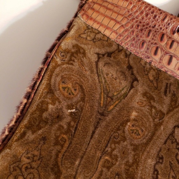 Rare Clever Carriage Company Brown Pony Hair Croc Embossed Leather Large Tote - Picture 9 of 11